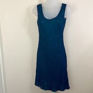 Vintage 90s Tessuto Silk Rhinestone Silk Dress Small Petite Chiffon McBling
